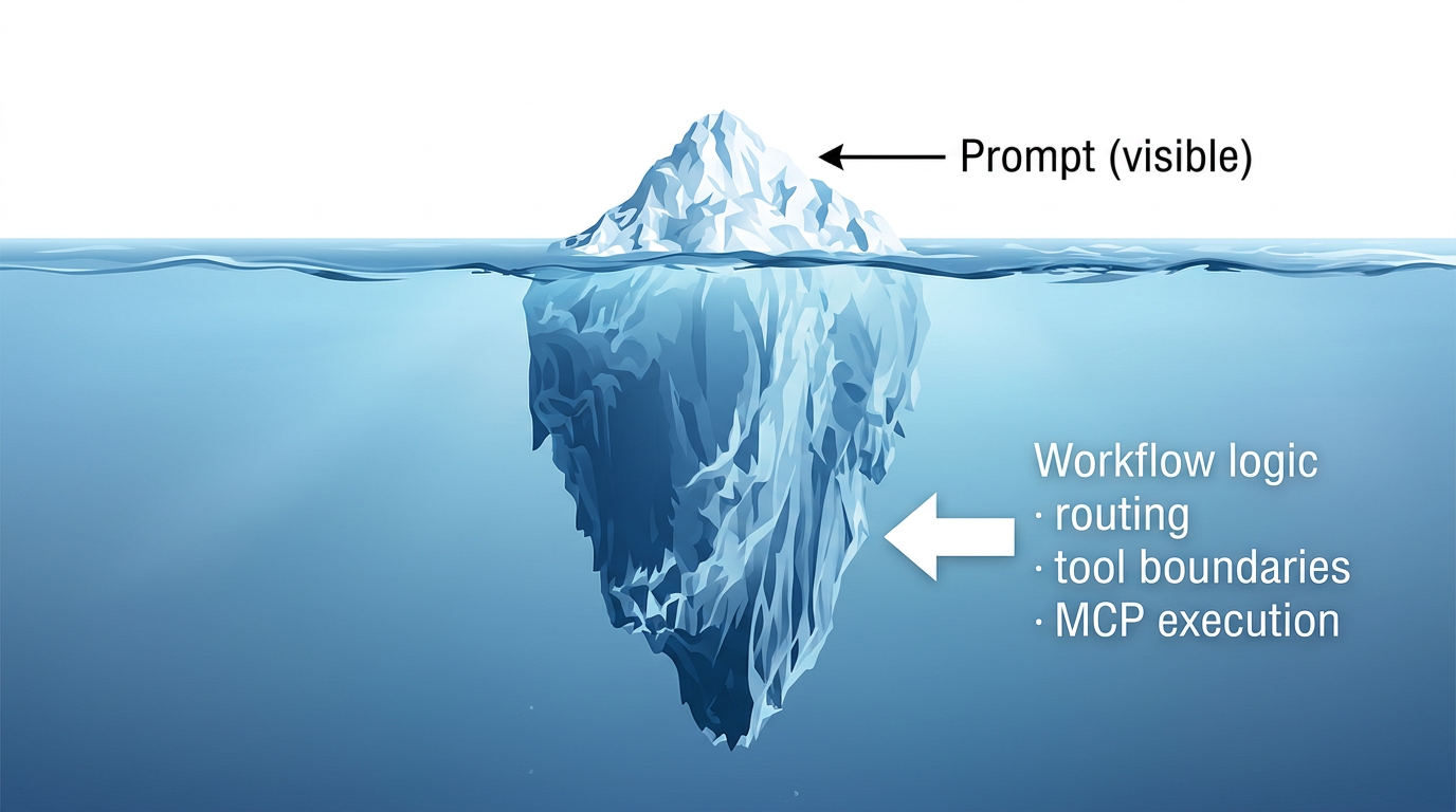 Iceberg model of prompt, skill workflow, and MCP execution layers
